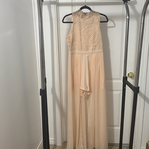 Beige Lace Romper With Partial Dress Cover up - Picture 1 of 6